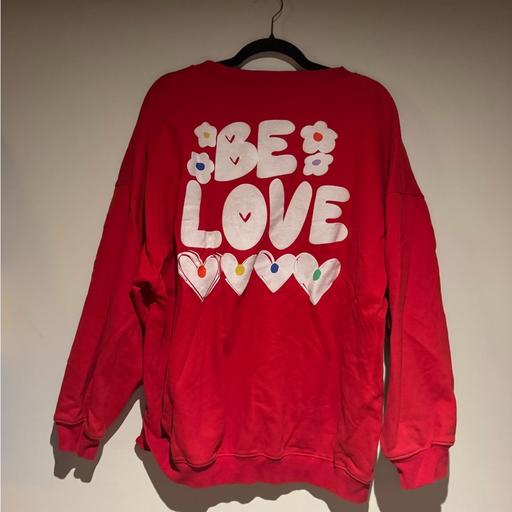 Be Love Red Sweatshirt with Floral Design
